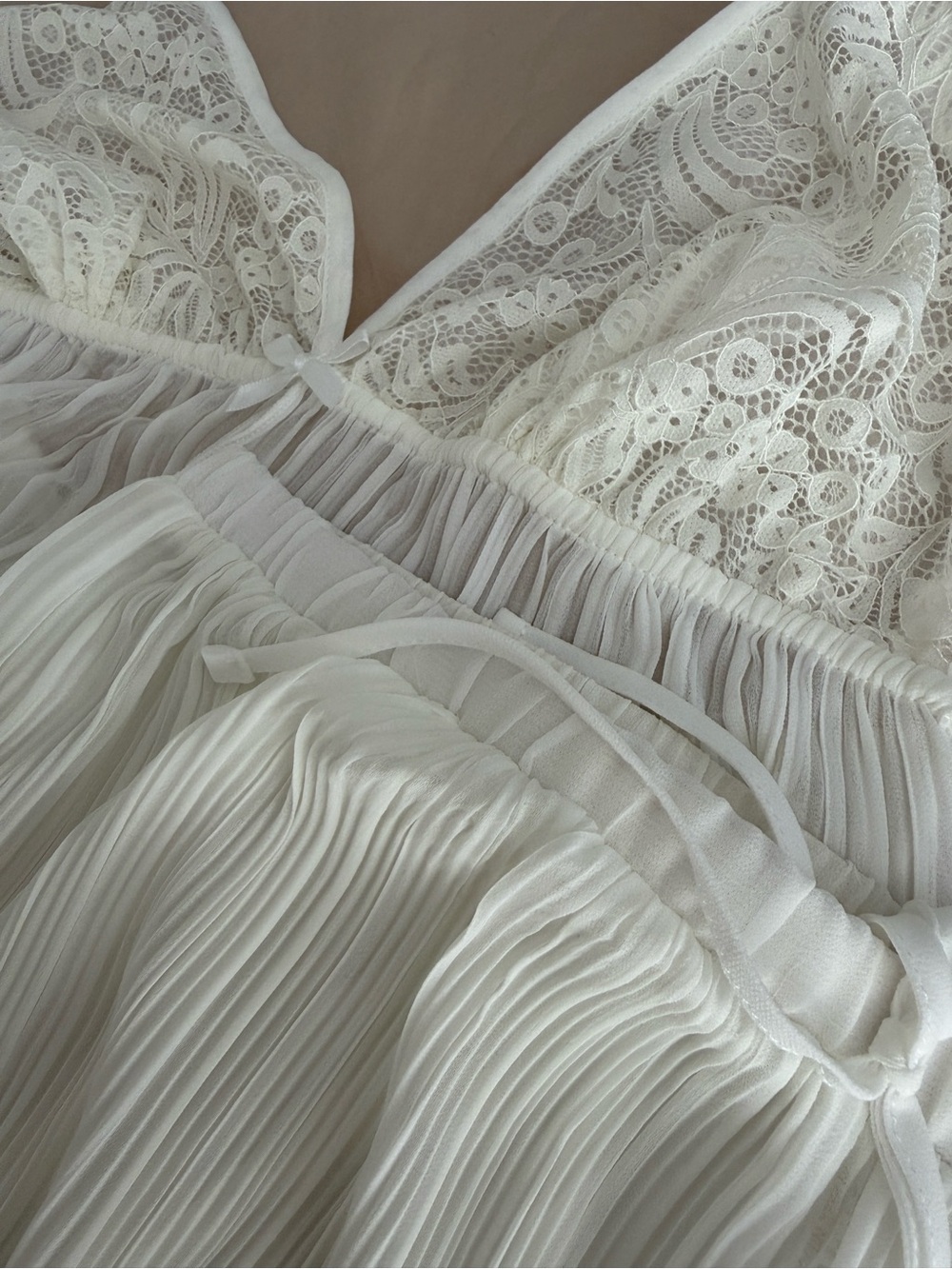 Lace Pleated Babydoll Set - White